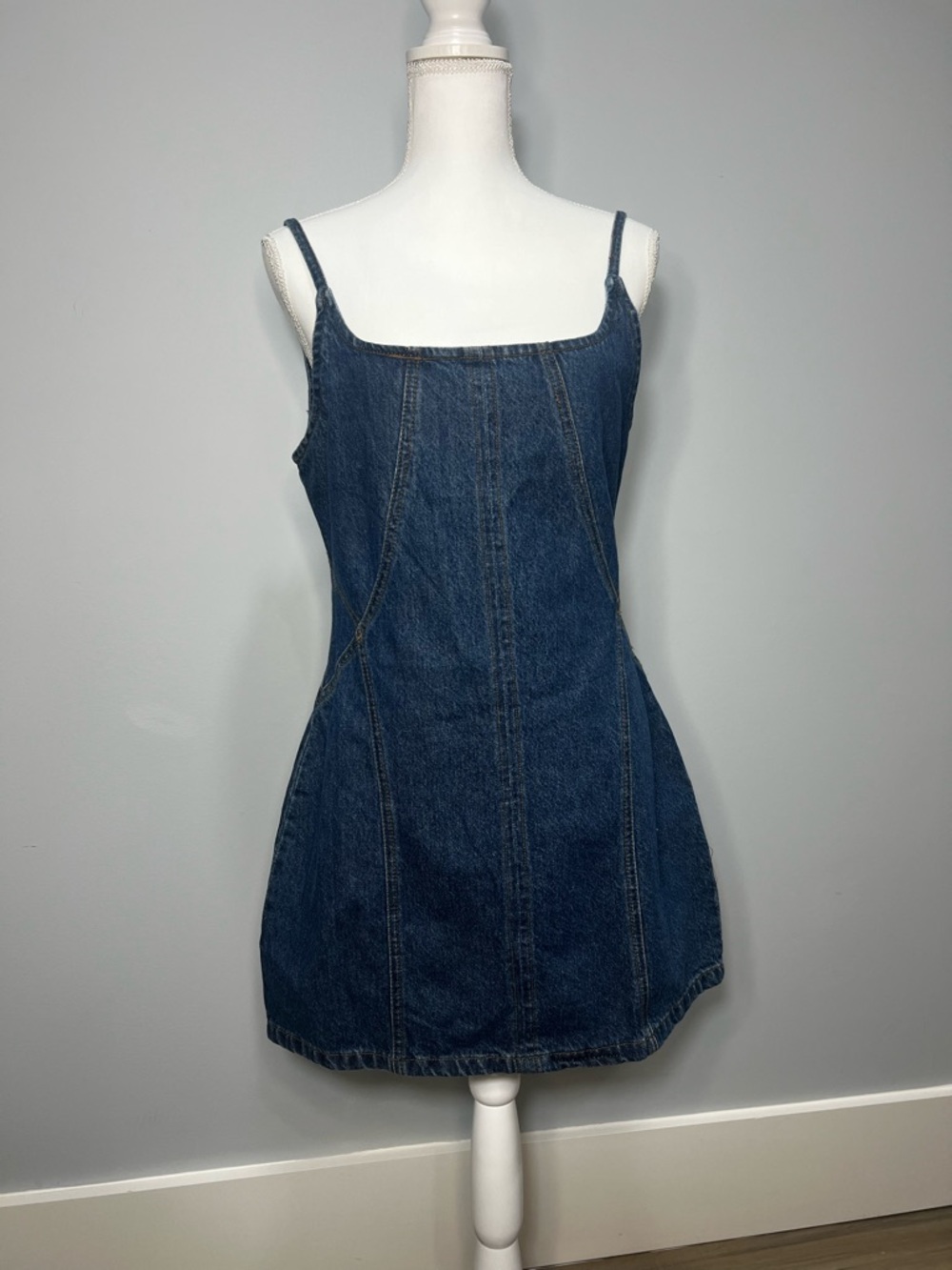 Nasty Gal Dark Blue Denim Mini Dress with Zip Detail
